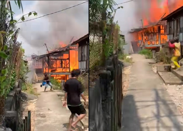Api Mengamuk di Belakang PTM Prabumulih, Dua Rumah Panggung Hangus, Satu Warga Luka Bakar