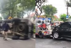 Kecelakaan Beruntun 6 Mobil di Jalan Raya Darmo Surabaya, Toyota Vellfire Terguling dan Picu Kemacetan Parah