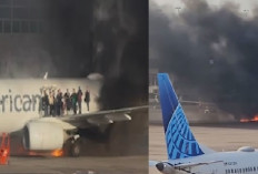 PANIK! Pesawat American Airlines Terbakar di Bandara Denver, Penumpang Loncat dari Sayap!