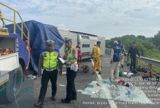 Bus PO Miyor Tujuan Padang - Jakarta Terguling di Tol Kayu Agung, 1 Tewas 3 Luka Berat