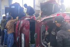 Avanza Merah Marun Terbalik di Jakabaring, Terdengar Suara Tangis Bayi 