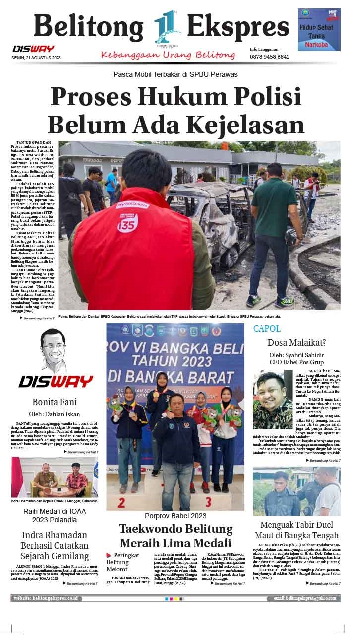 Koran Belitong Ekspres Edisi, Senin 21 Agustus 2023