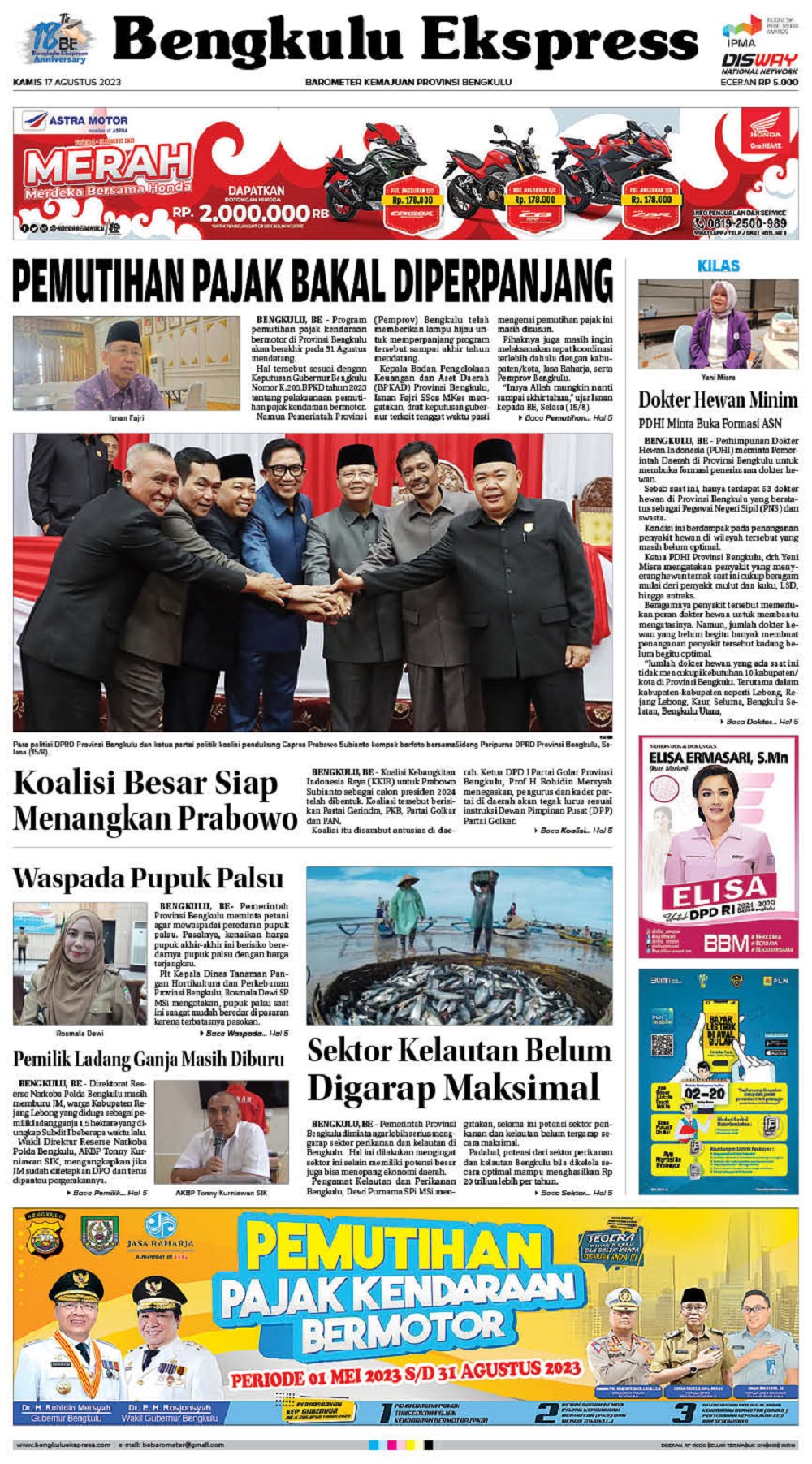 Koran Bengkulu Ekspress Edisi, Kamis 17 Agustus 2023