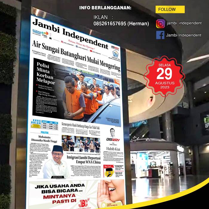 Koran Jambi Independent Edisi, Selasa 29 Agustus 2023