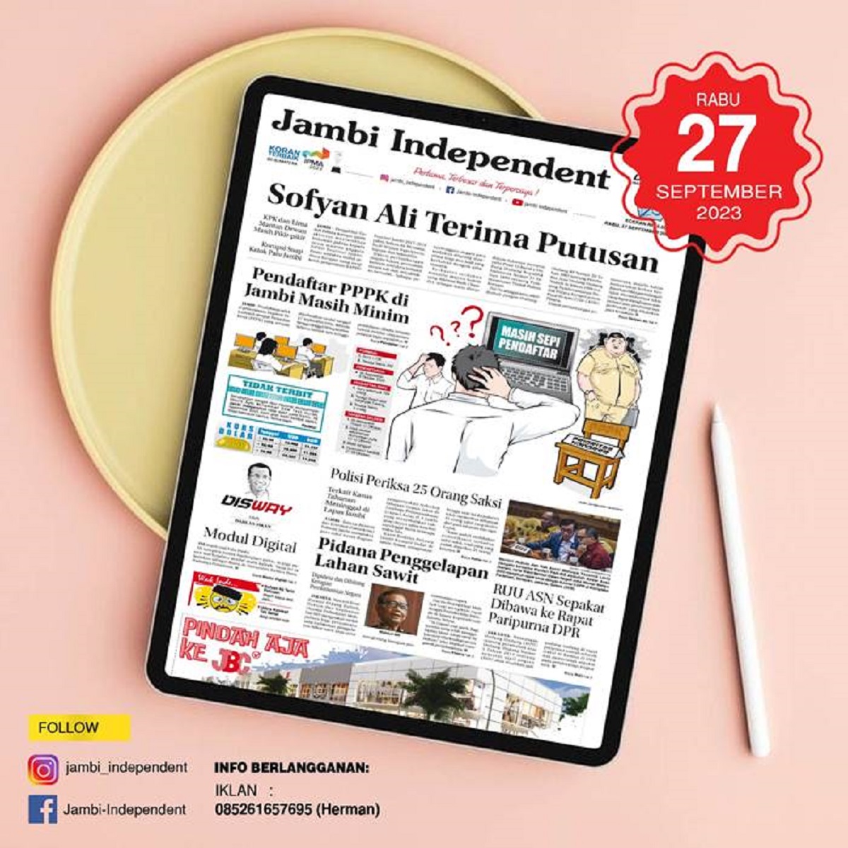Koran Jambi Independent Edisi Rabu 27 September 2023