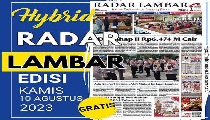 Koran Radar Lambar Edisi, Kamis 10  Agustus 2023